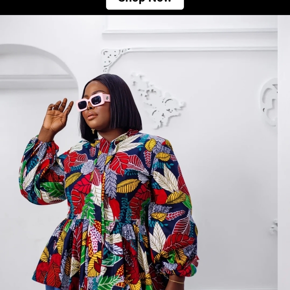 Leaf-Print Tie-Neck Blouse in Multicolor - Picture 2 of 9